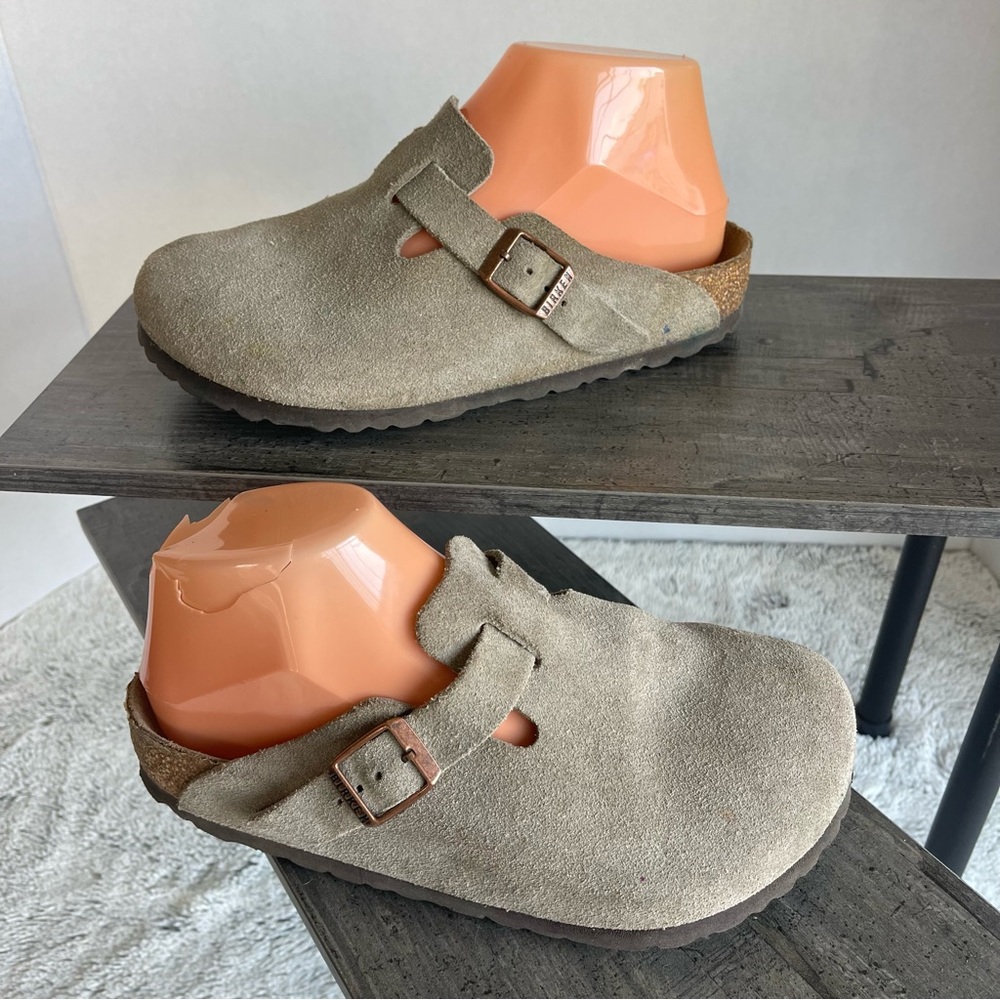Birkenstock Suede Clog Mules in Taupe